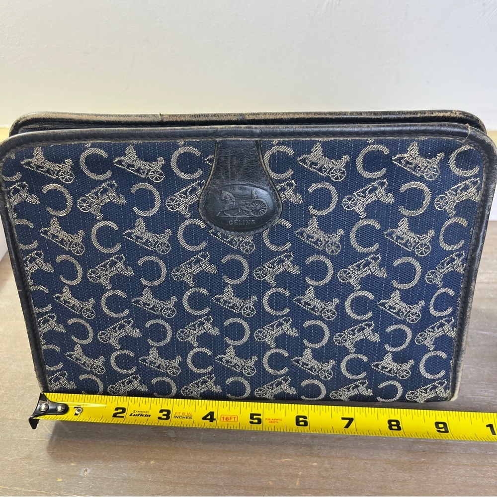 Vintage Celine Navy Macadam Toiletry Bag COA Horse Carriage Old Money Luxury - Picture 10 of 13